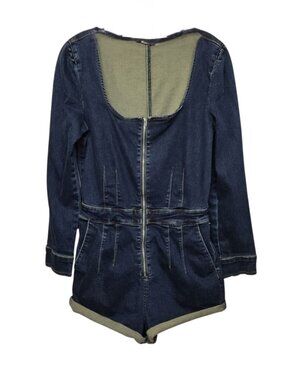 Free People We The Free CRVY High Society Playsuit 12 Denim Romper Long Sleeve